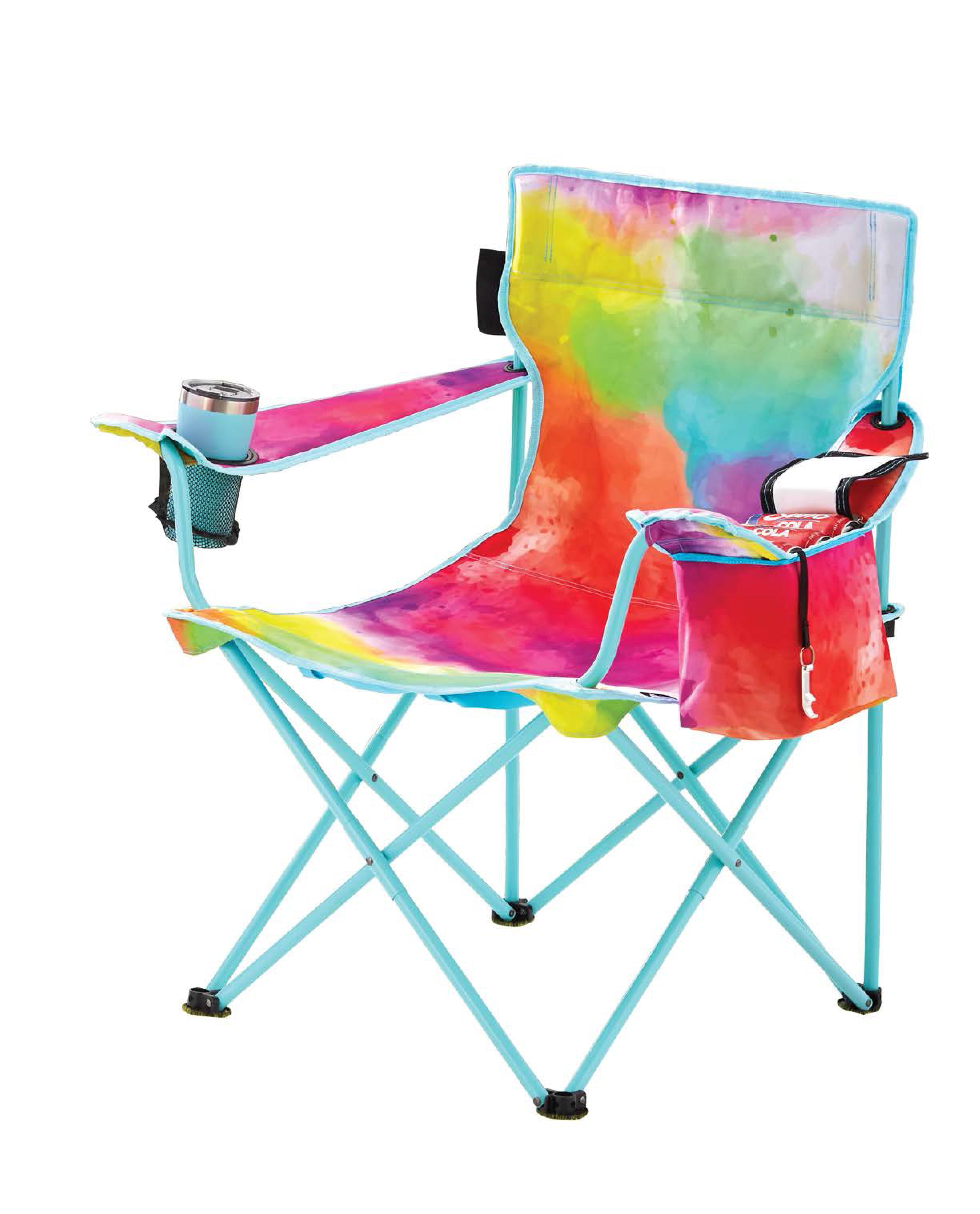 Ozark Trail Oversized Camp Chair with Cooler, Watercolor Rainbow Design, Adult