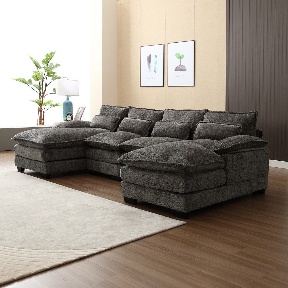 Gray Modern Large Modular U Shape Sectional Sofa with 4 Throw Pillows and Removable Cushions  Pillow Top Arms