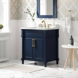 Home Decorators Collection Aberdeen 30 in. x 22 in. D x 34.5 in. H Bath Vanity in Midnight Blue with White Carrara Marble Top Aberdeen 30MB