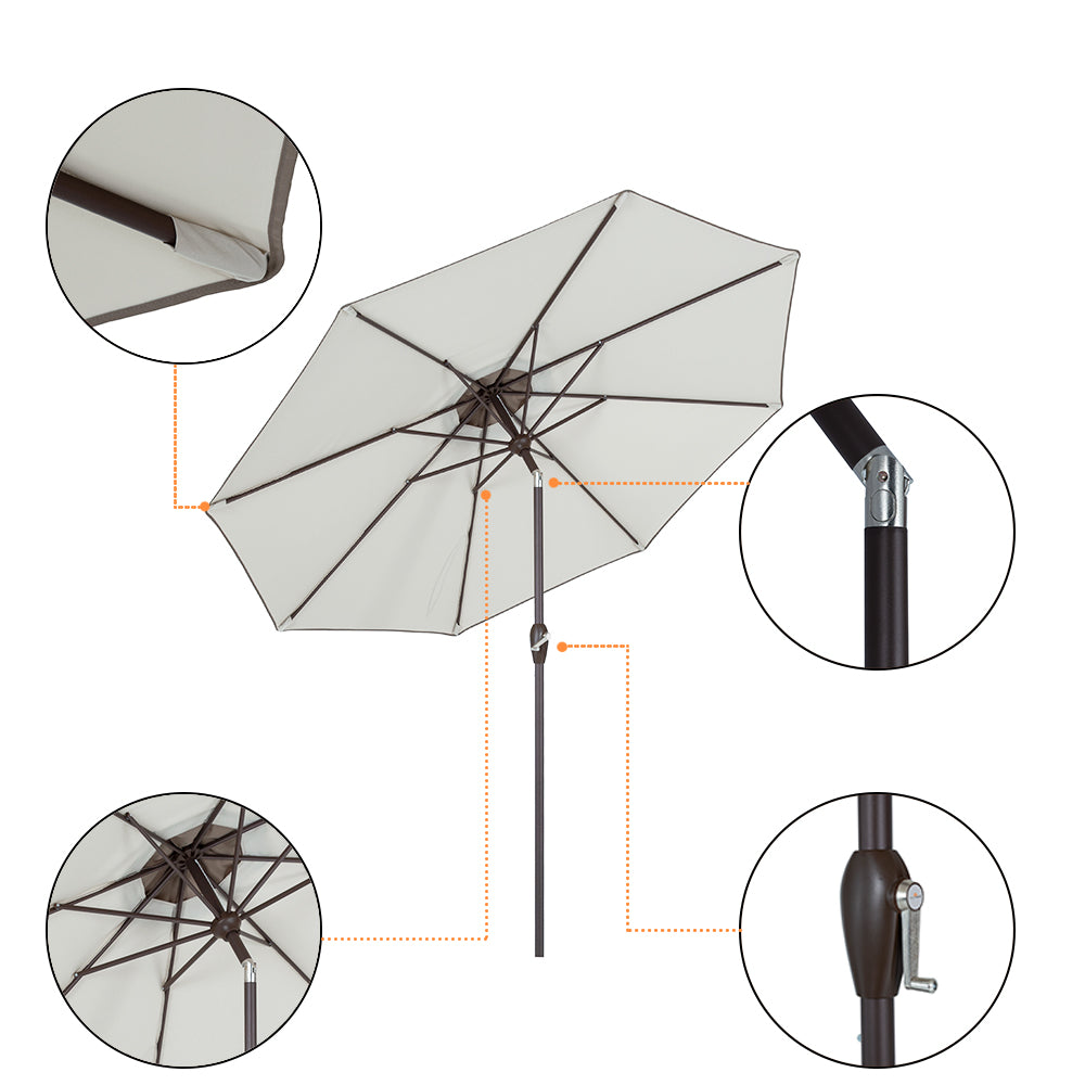 POLYTEAK Outdoor Patio Umbrella, UV Fade Resistant Umbrella with Easy Open Crank and Push Button Tilt Mechanism, (9FT, Beige Tan)