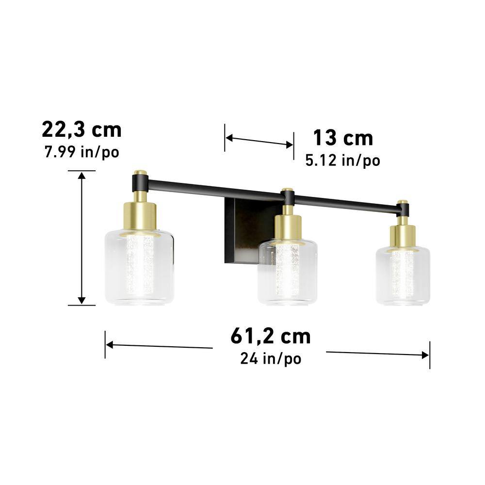 Artika Champagne Globe 26 in. 3-Light Gold 5CCT LED Vanity Light Bar VAN3-CG5C-HD2BG