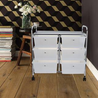 Mind Reader 3-Tier 6-Drawer WhiteSilver Storage Drawer Rolling Utility Cart All-Purpose 3TROLL6-WHT