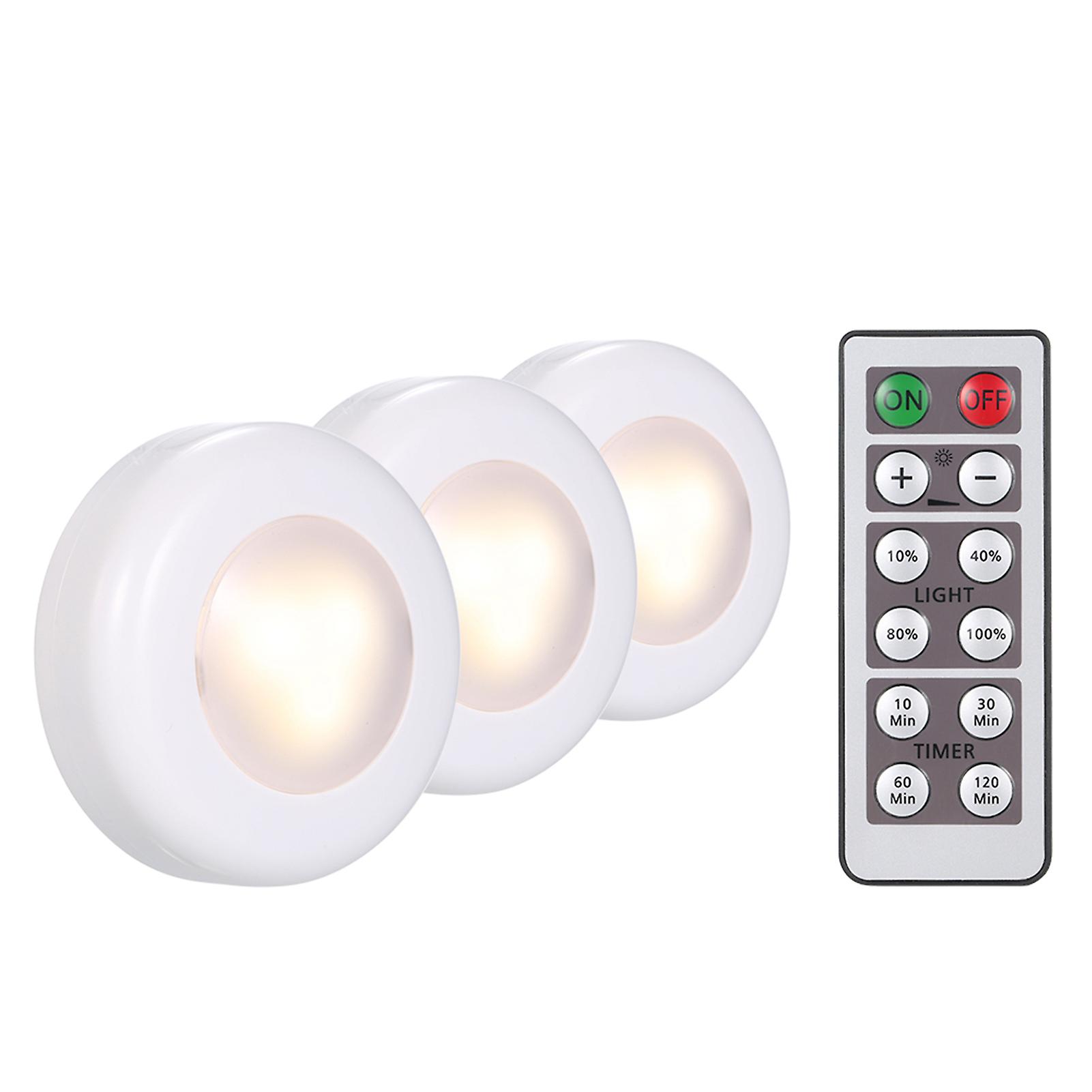 Led Under Cabinet Lamp Puck Light 3 Pack With Remote Control Brightness Adjustable Dimmable Timing For Cloakroom Cupboard Wardrobe Kitchen No.194490