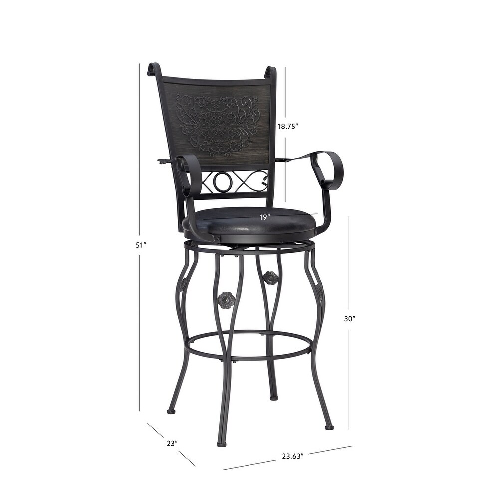 Elle Big   Tall Black Metal Swivel Barstool with Faux Leather Seat