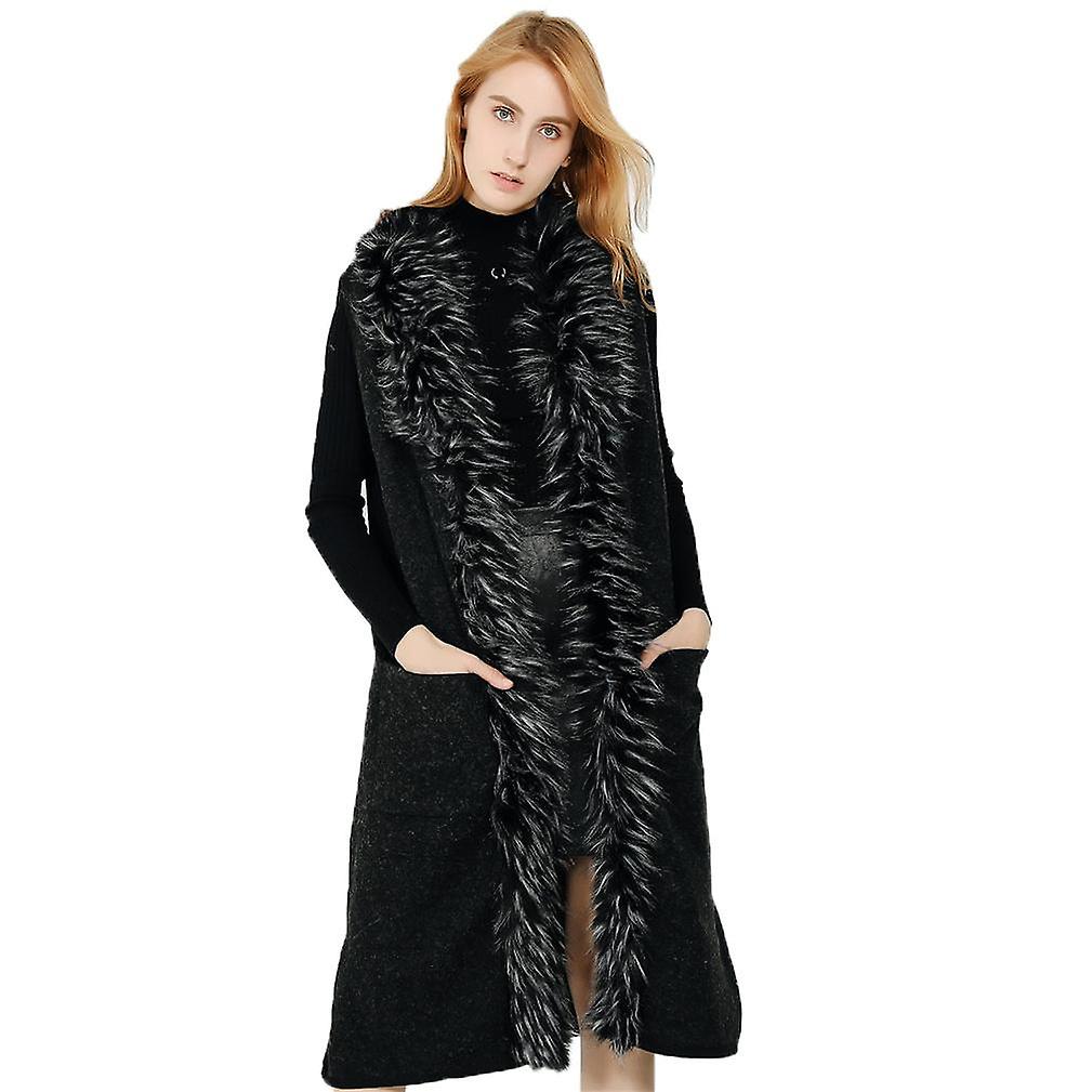 Winter Long Cape With Faux Fur Collar Open Front Sleeveless Poncho Thciken Cardigant For Lady