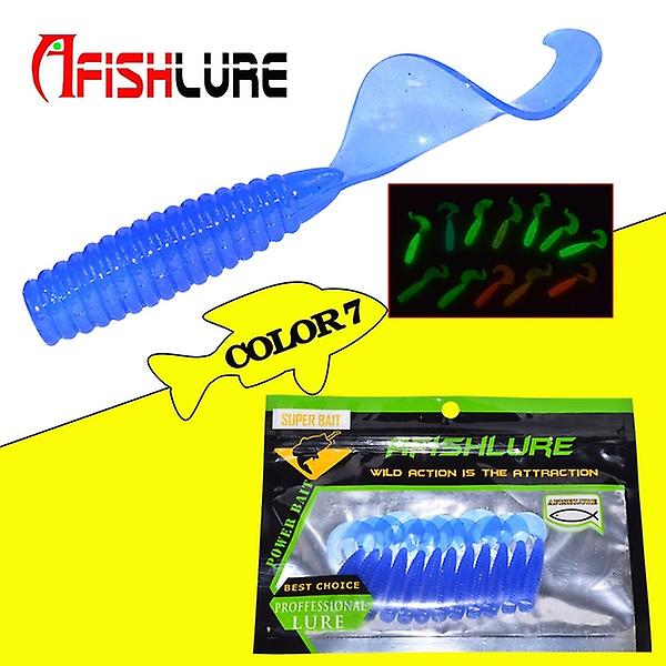 12 Pcs， Luminous Night Fishing Soft Bait Cuttle Tail Grub Soft Shad 45 mm/1.2g (#7)