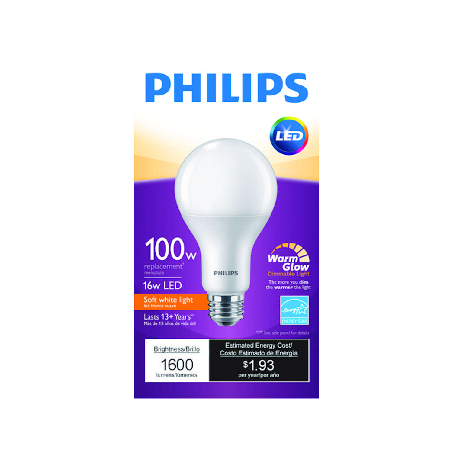 Philips A19 E26 (Medium) LED Bulb Soft White 100 Watt Equivalence 1 pk