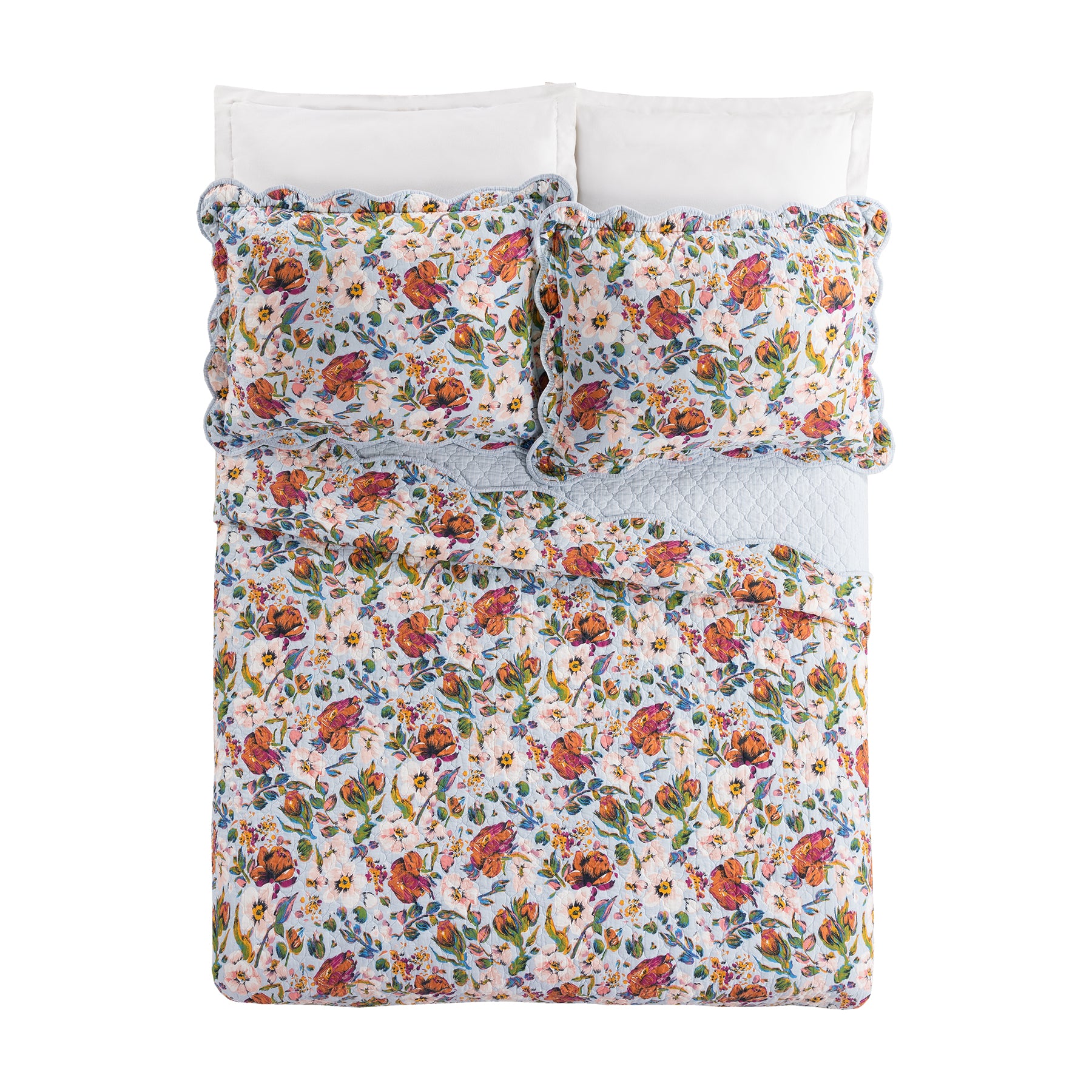 Sea Air Floral Quilt Set, Full - Queen