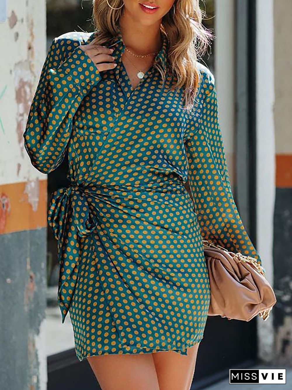 Spring Autumn New Casual Printed Dress Long Sleeve Lace Up Hip Wrap Skirt Temperament Commuter Office Women Dresses For Women