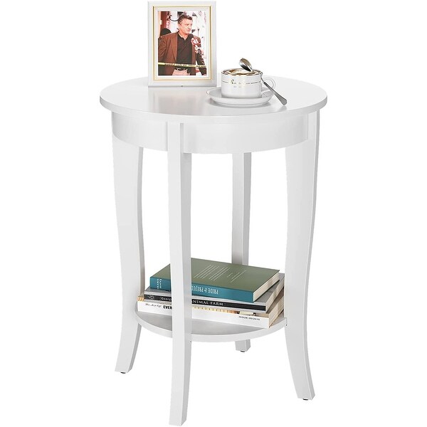 End Table Living Room Small Side Table with 2-Tier Storage Shelves，Round Bedside Tables