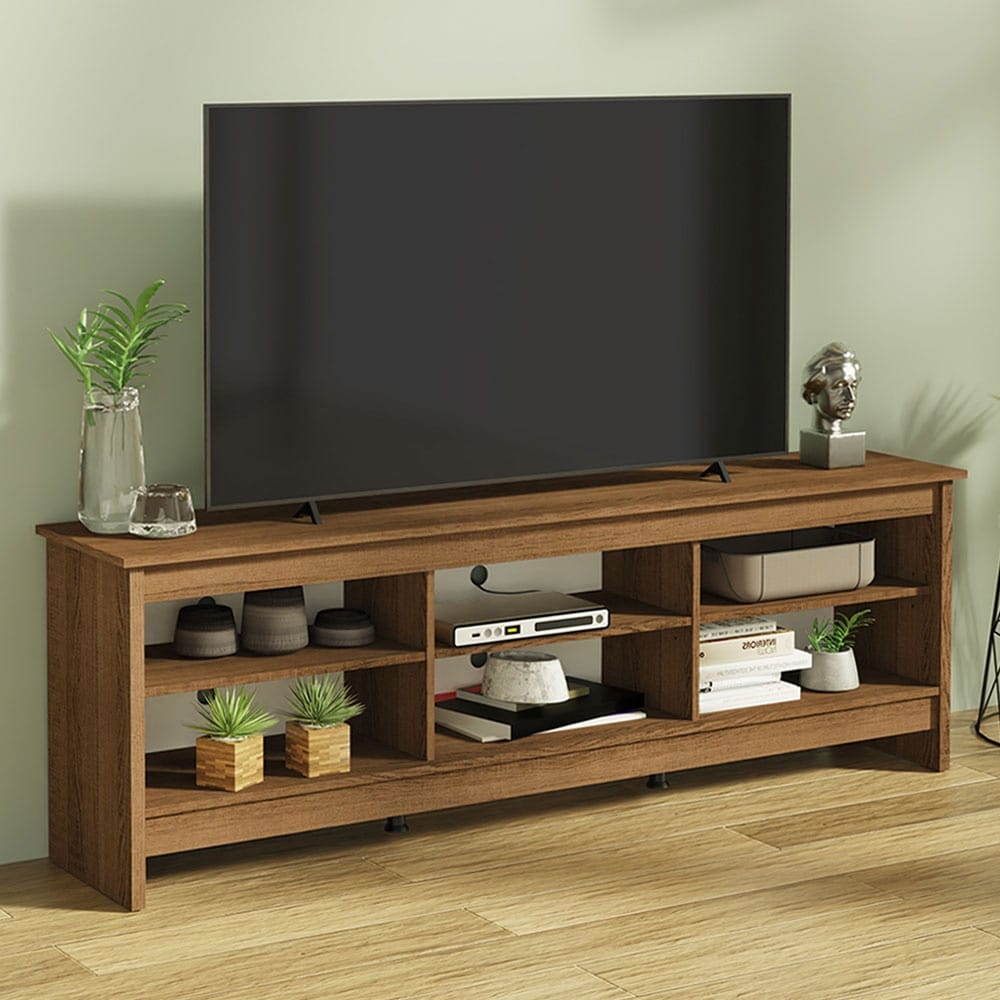 Madesa TV Stand with 6 Shelves and Cable Management  for TVs up to 75 Inches  Wood TV Bench  23\