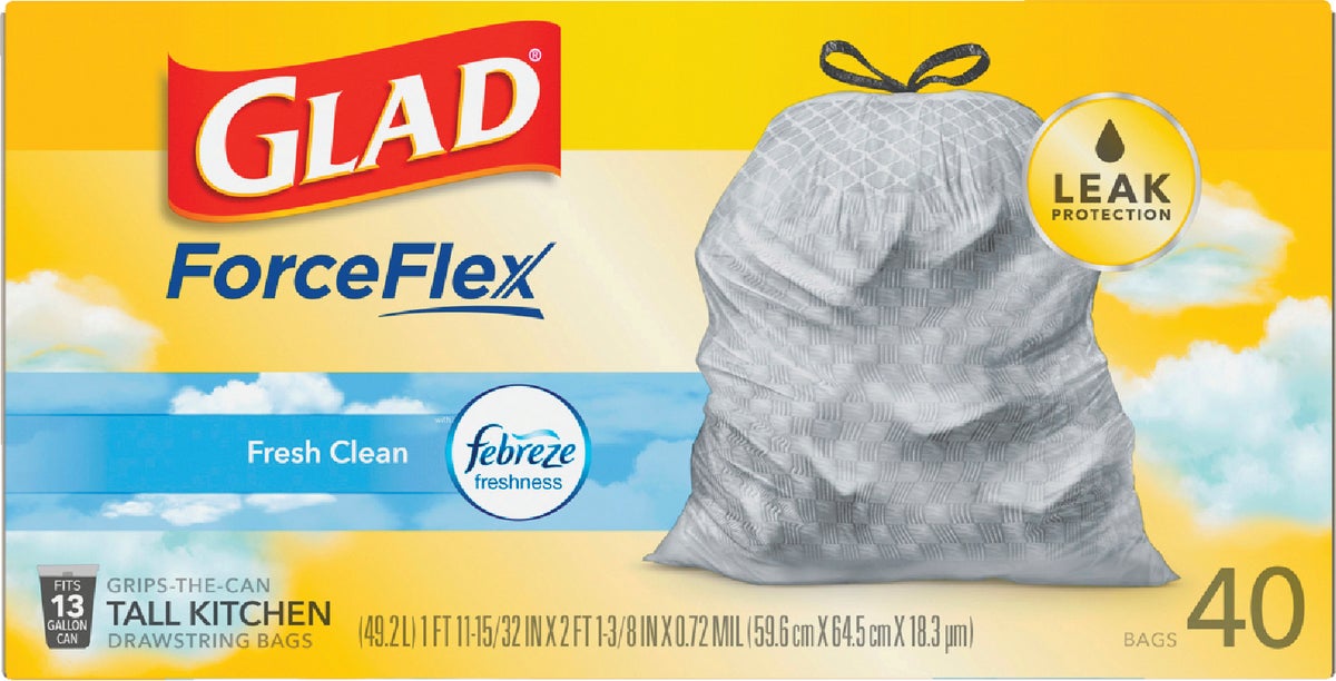 Glad Febreze Fresh Tall Kitchen Trash Bag 13 Gal. White