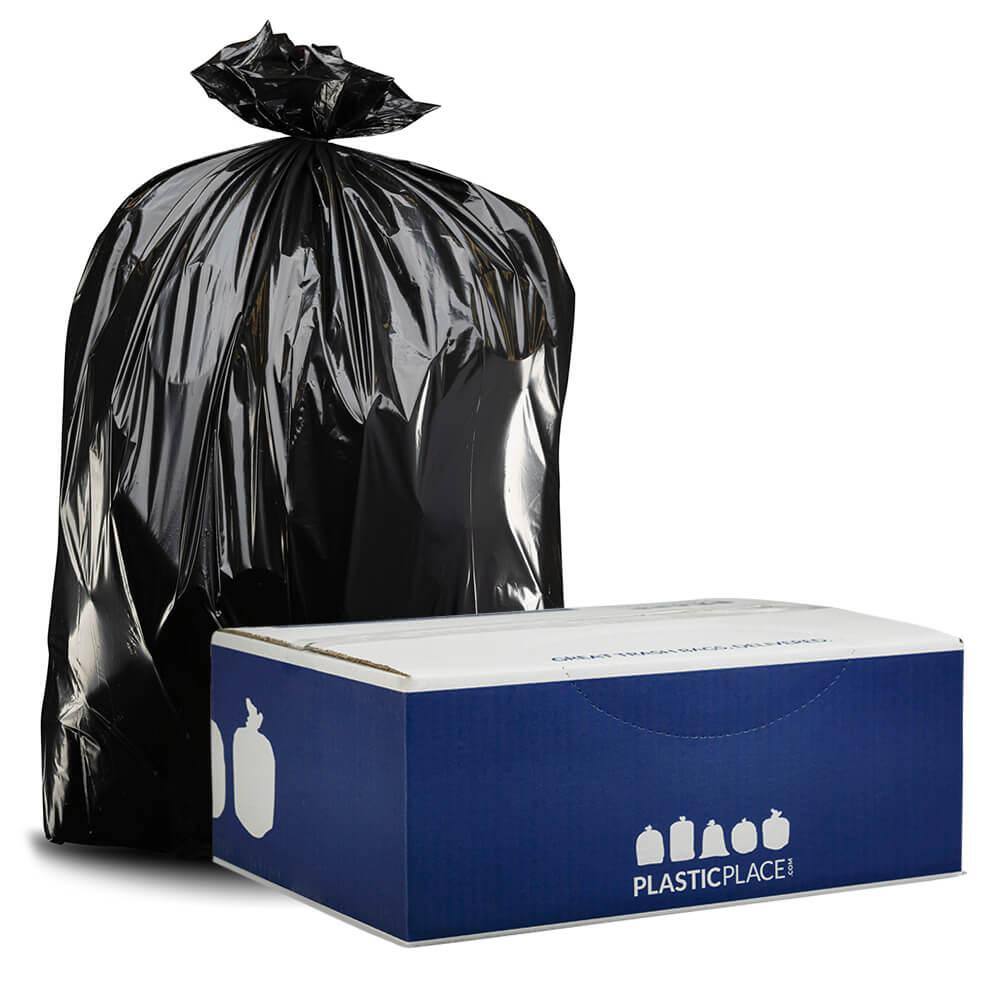 Plasticplace 61 in. W x 68 in. H 95 Gal. - 96 Gal. 2.0 mil Black Trash Bags or Rolls (50-Case) W95LDB2RL