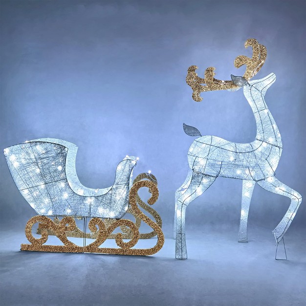 Joiedomi Christmas Reindeer And Sleigh Yard Lights 2 Pcs Xmas Deer Yard Lights Decor For Yard Garden Lawn