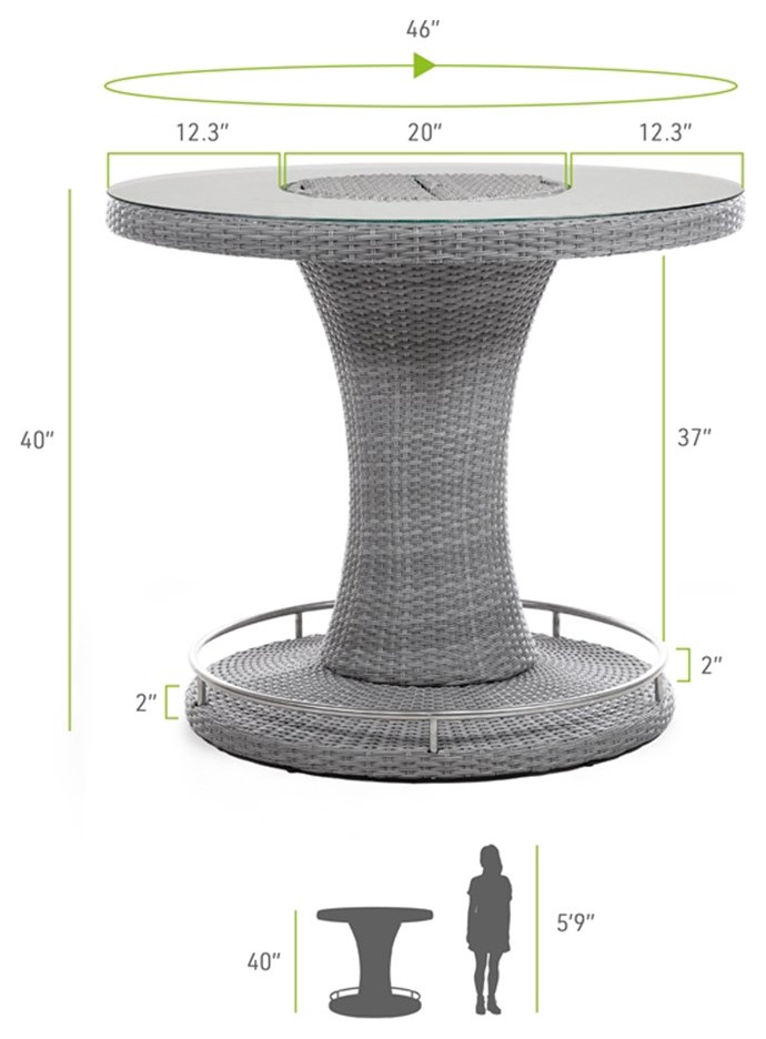 Afuera Living Outdoor Bar Height Glass Gray Dining Table with Ice Bucket   Tropical   Outdoor Pub And Bistro Tables   by Homesquare  Houzz