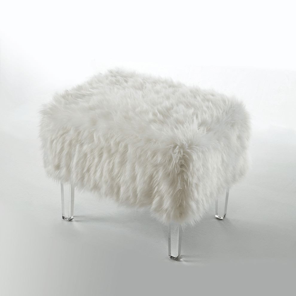 19 quotWhite Faux Fur And Clear Ottoman   Footstools And Ottomans   by HomeRoots  Houzz