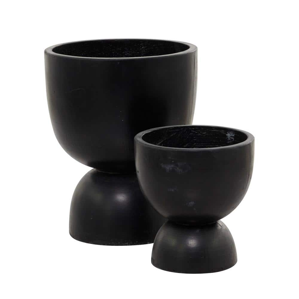 Litton Lane 15 in. x 12 in. Black MGO Modern Planter ( Set of 2 ) 042657