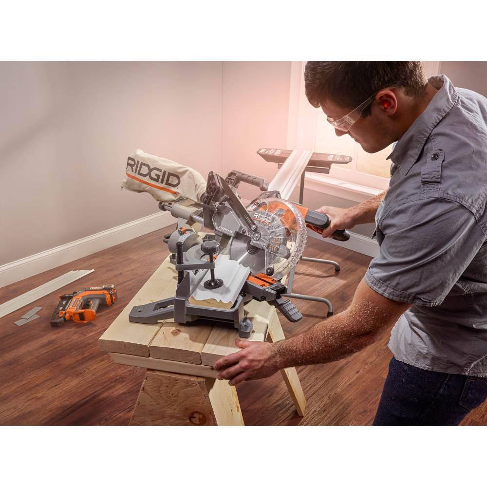 RIDGID 18V Brushless Cordless 7-14 in. Dual Bevel Sliding Miter Saw with 18V Lithium-Ion 4.0 Ah Battery (2-Pack) R48607B-AC87004P