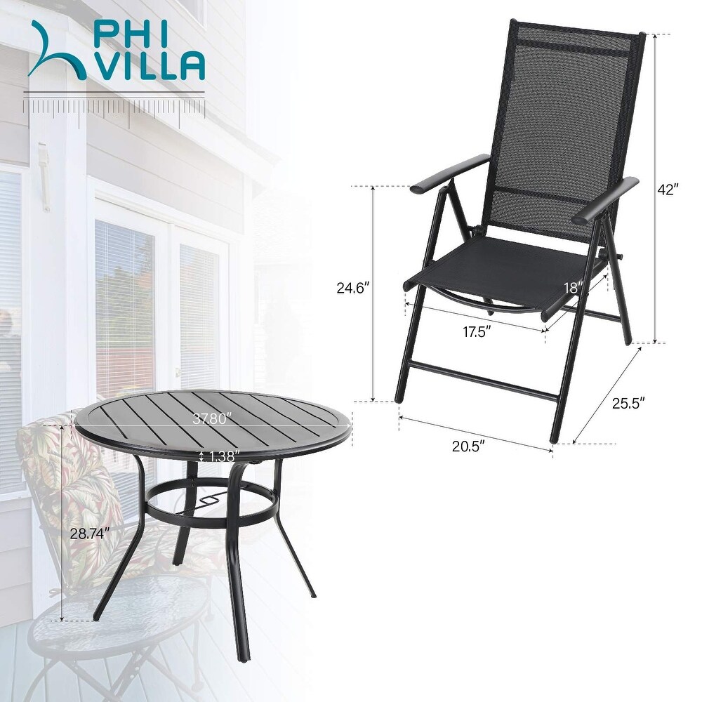 PHI VILLA 5 Piece Patio Dining Set  Round Metal Steel Dining Table with 1.57\