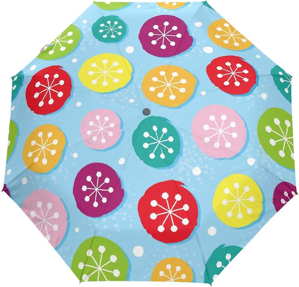 Travel Umbrella Automatic Windproof Foldable Umbrella Colorful Dot With Snowflakes