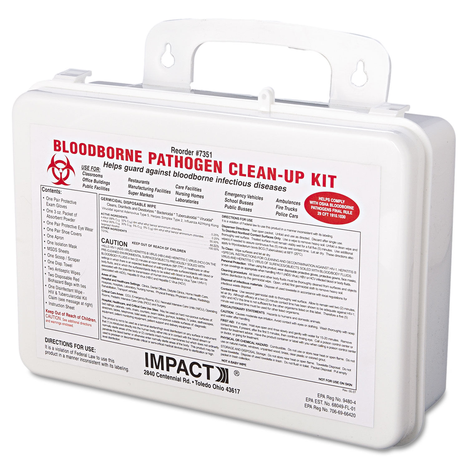 Bloodborne Pathogen Cleanup Kit by Impactandreg; IMP7351