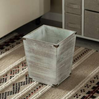 Vintiquewise Home Decorative Dark Grey Rustic Wood Trash Can Square Wastebasket Bin with Decorative Metal Brackets QI004221