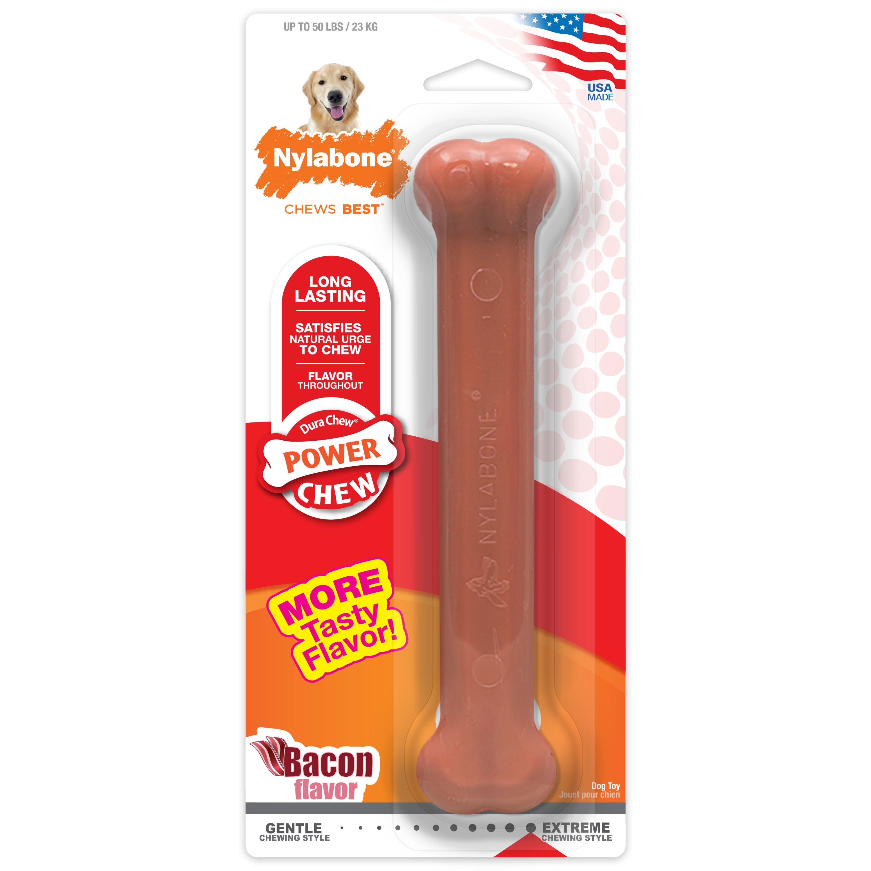 Nylabone Power Chew Flavored Durable Chew Toy for Dogs Bacon Large/Giant (1 Count)