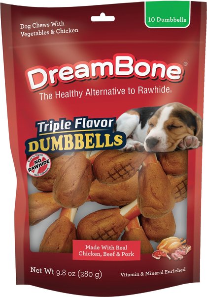 DreamBone Triple Flavor Dumbbells Chicken Flavor Dog Treats， 10 count