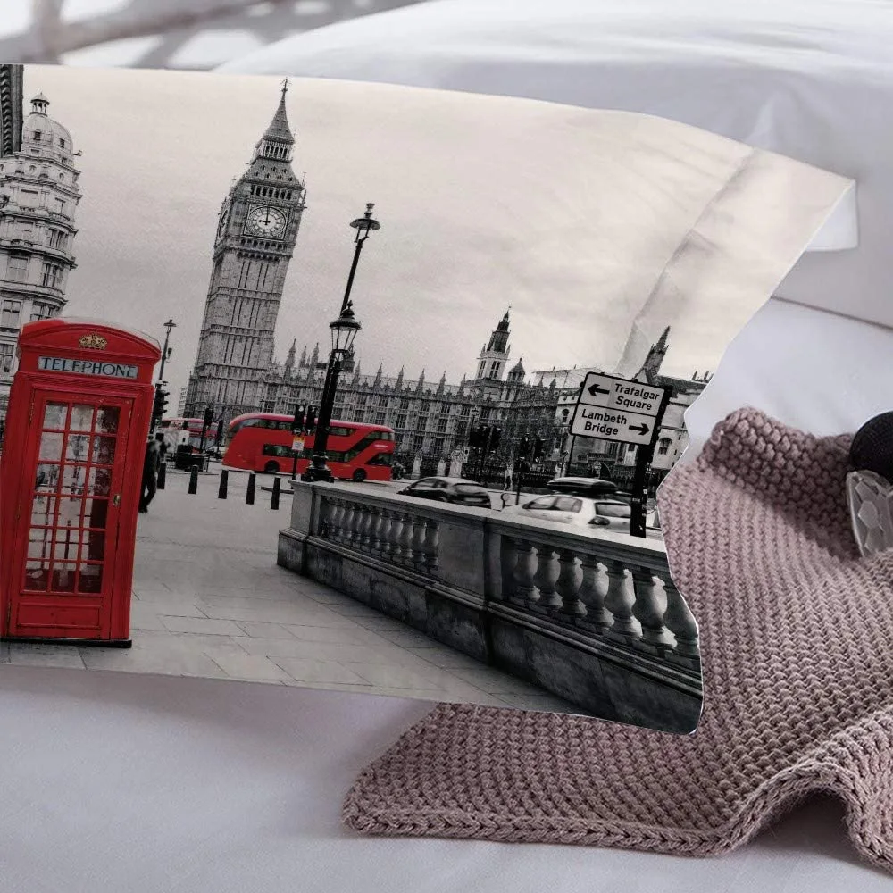 Duvet Cover Set Soft London Themed Comforter Cover Set 3 Pieces