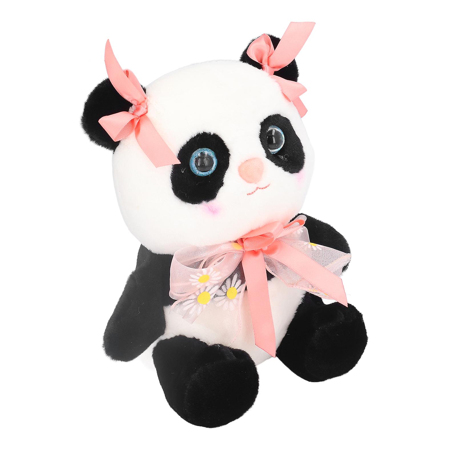 Panda Plush Toy 9.8 Inch Children Cartoon Panda Stuffed Doll with Bow Decoration Birthday Gift (Pink)