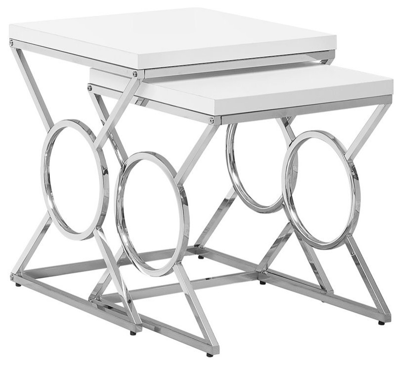 Nesting Table Set Of 2 Side End Accent Bedroom Metal Glossy White   Contemporary   Coffee Table Sets   by Buildcom  Houzz