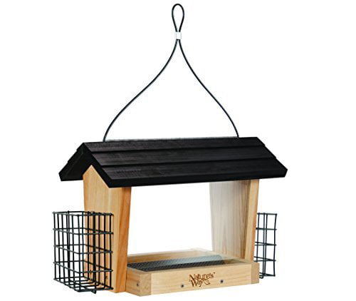 Nature's Way 3 Quart Capacity Natural Cedar Hopper Feeder with 2 Suet Cages