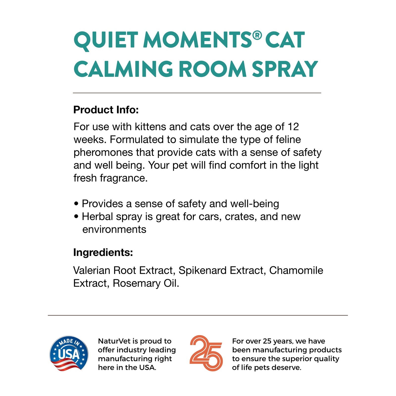 Naturvet Quiet Moments Calming Cat Room and Crate Spray