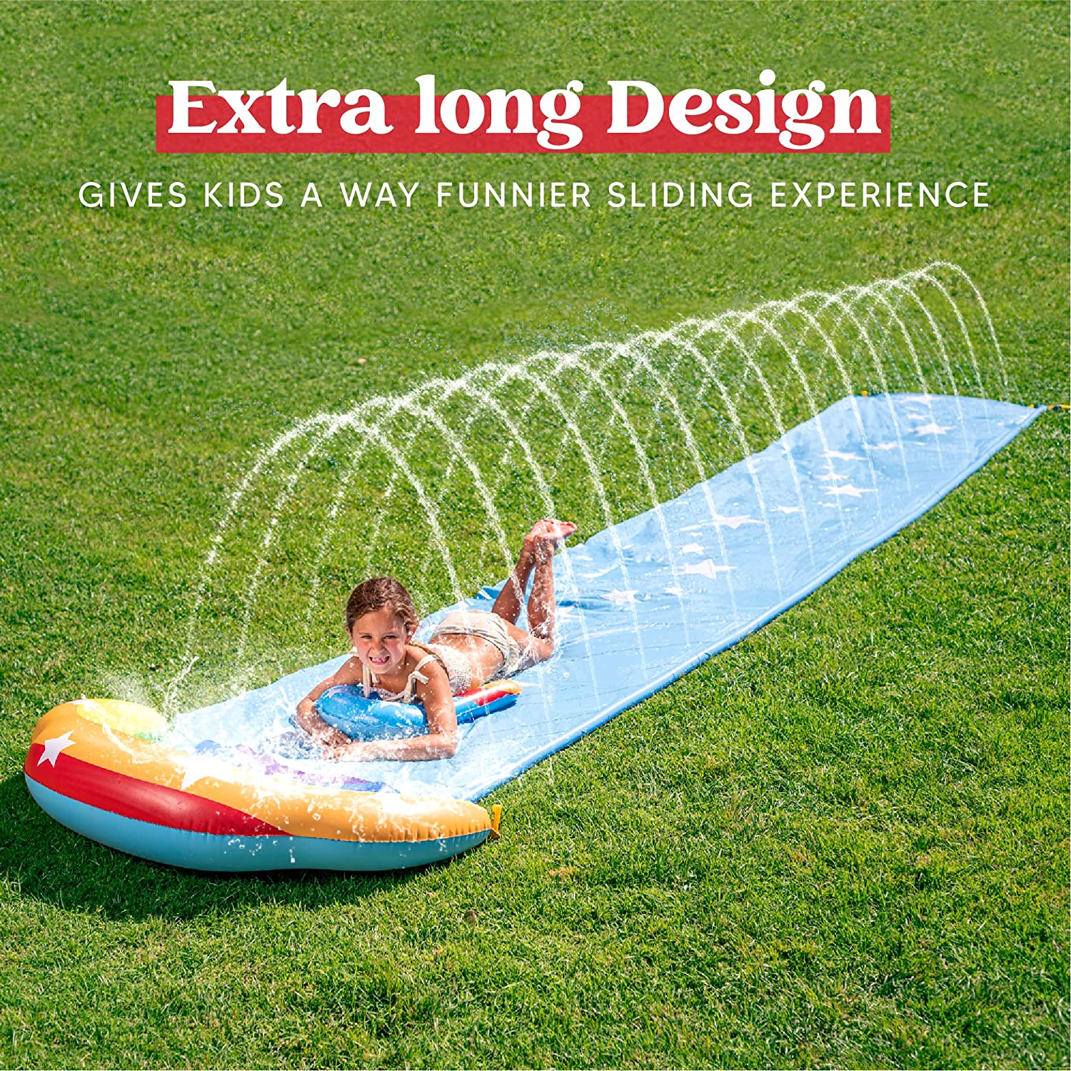 Lavinya Unique Design17ft Slip and Slide Water Slide with Body board, Summer Toy with Build in Sprinkler for Porch Water Toys Play 16.7ft x 35in