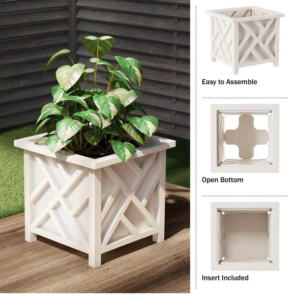 White Plastic Square Planter Box with Lattice Pattern HW155097