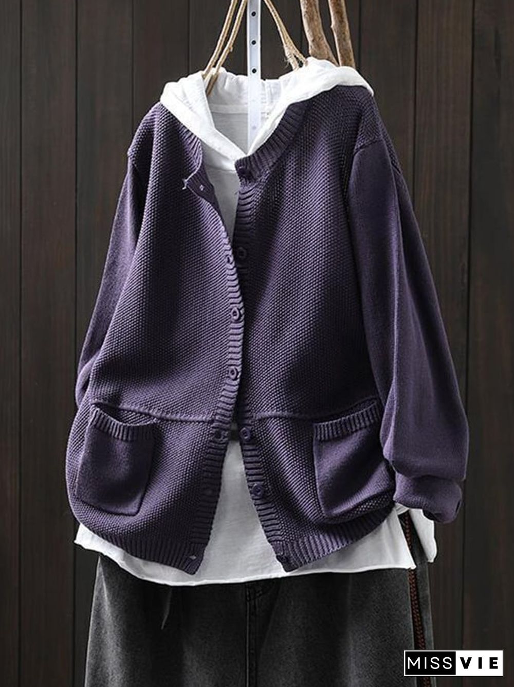 Women's Loose Art Casual Double Pocket Knitted Sweater Jacket