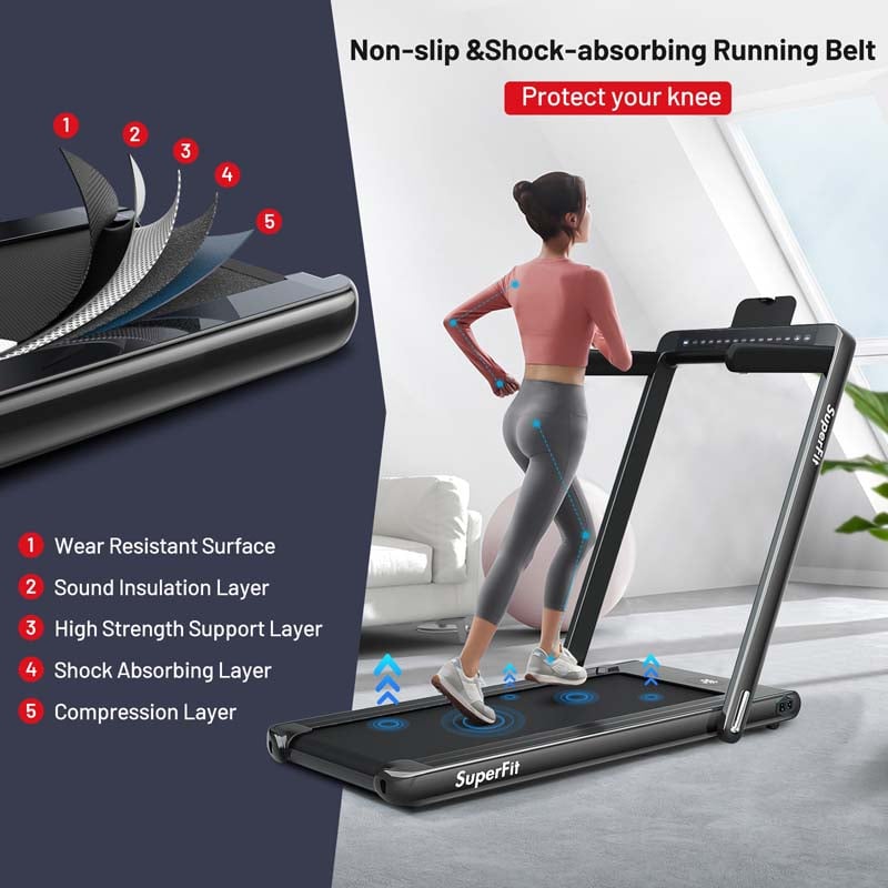 2 in 1 Folding Treadmill, 2.25HP Under Desk Electric Treadmill, Portable Walking Running Machine with Dual Display & Smart App Control