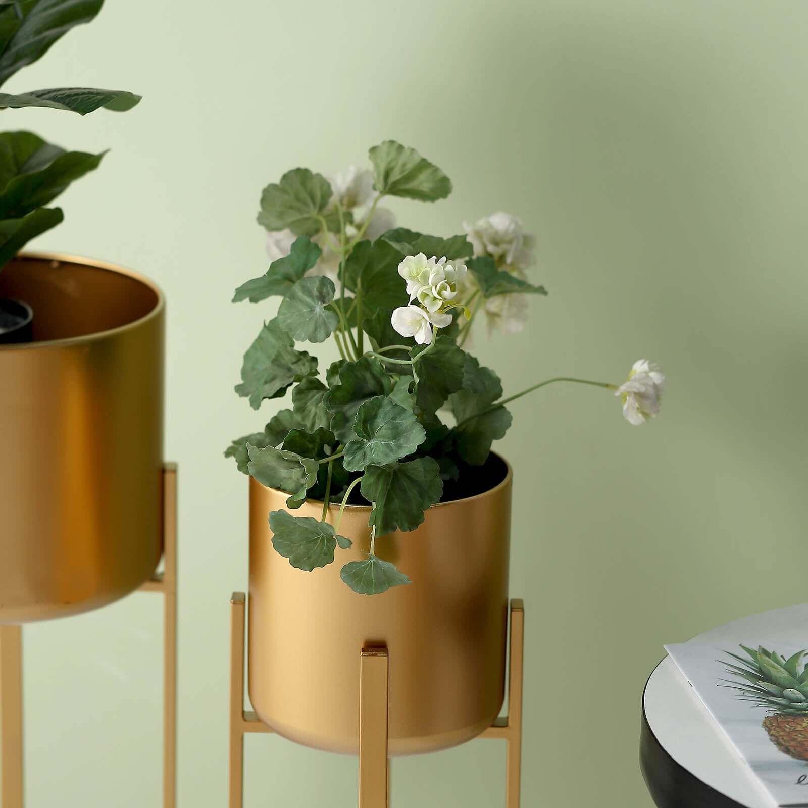 Set of 2 Modern Gold Metal Planter Stands, Decorative Indoor Plant Pots 25