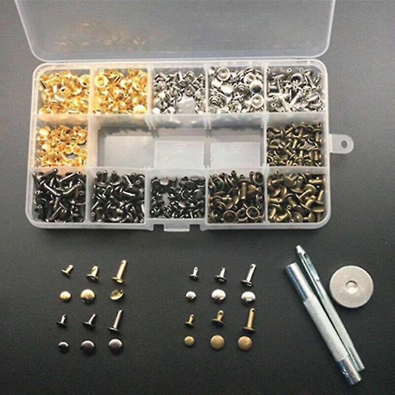 Leather Rivets Double Cap Metal Studs Fixing Tool and Hole Plier Kit.(silver+gold)(360pcs)