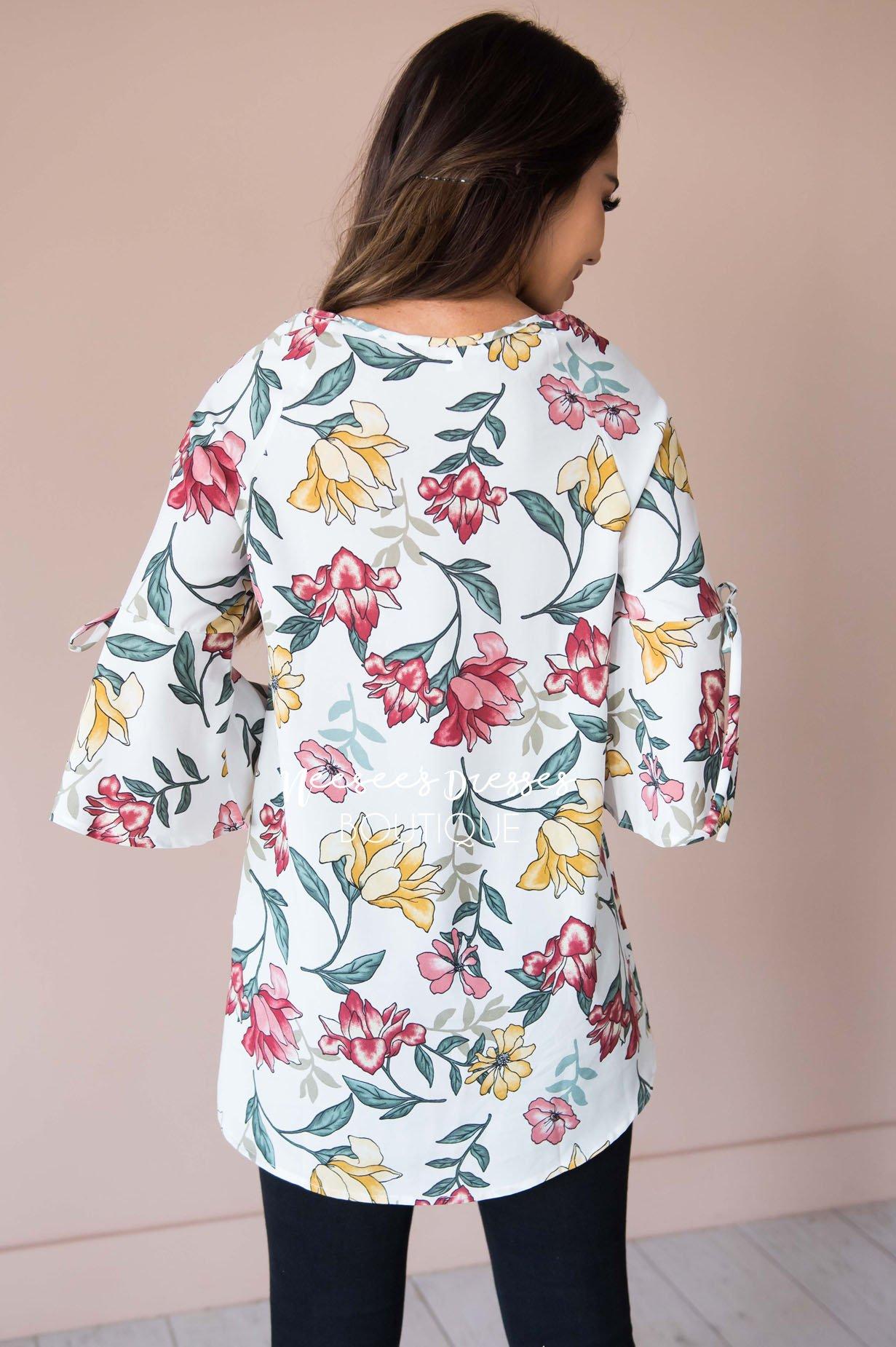 Falling For Floral Bell Sleeve Top