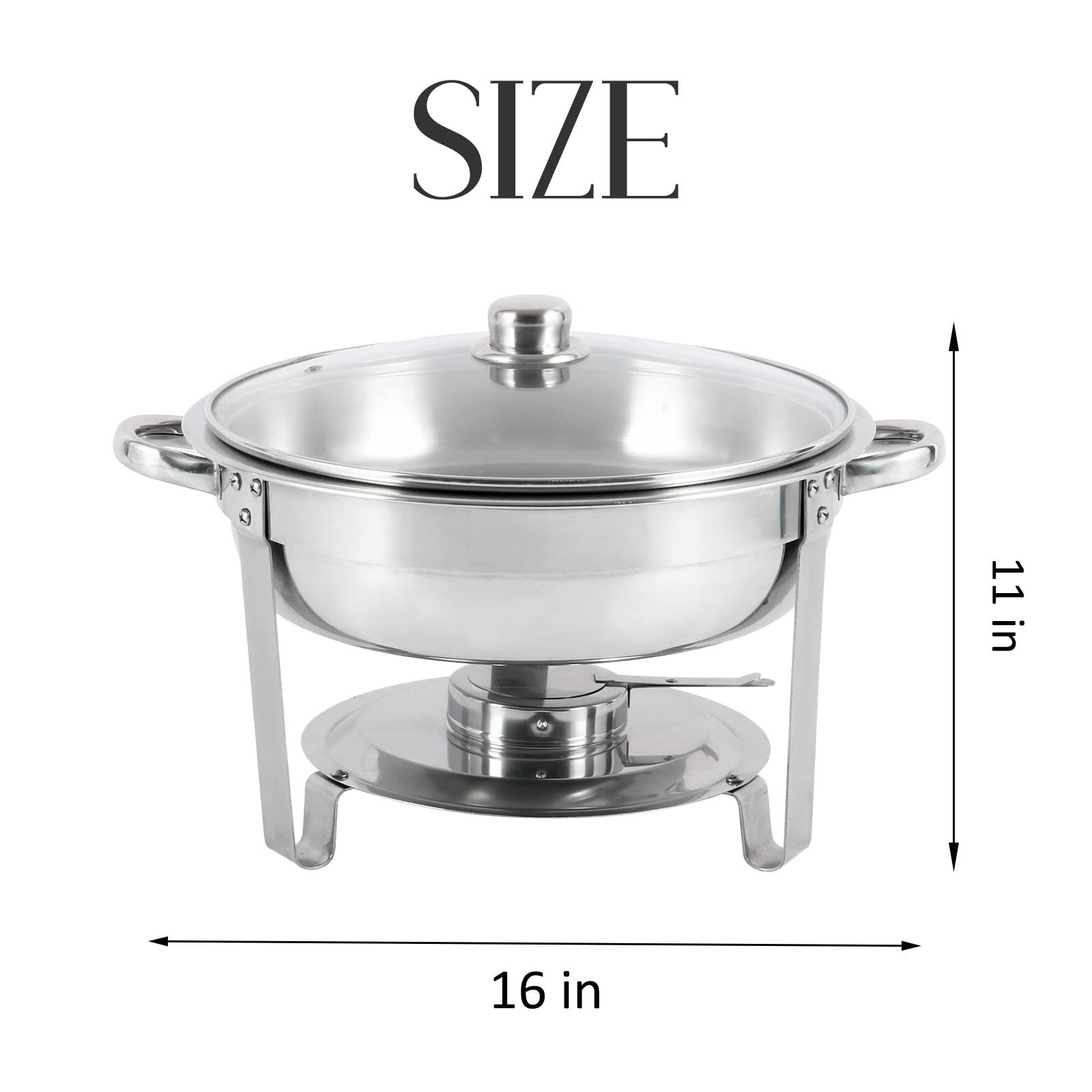 HORESTKIT Chafing Dish Buffet Set 2 Pack Round Stainless Steel Chafers and Buffet Warmers Sets Full Size w/Water Pan， Food Pan， Fuel Holder and Glass Viewing Lid 5 QT， for Catering Party Event Serving