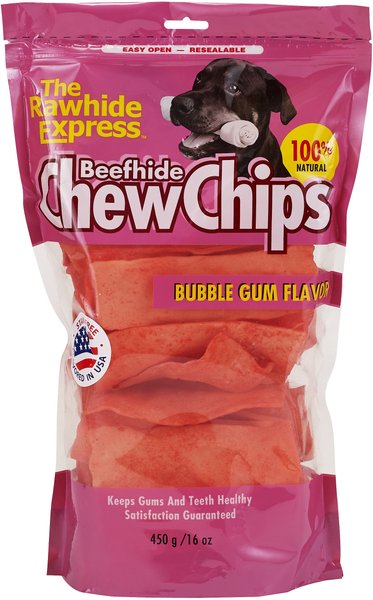 The Rawhide Express Beefhide Chew Chips Bubble Gum Flavor Dog Treats