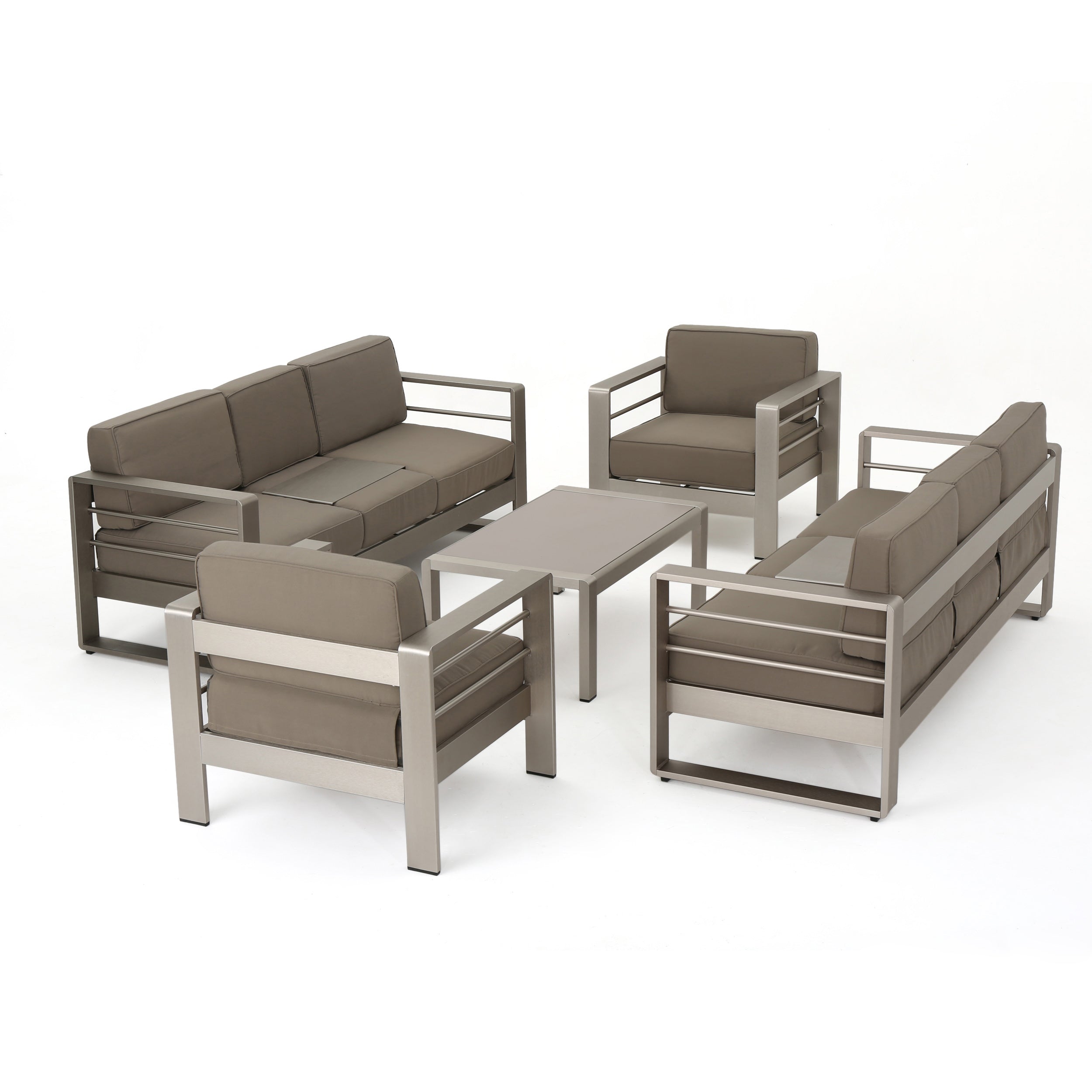 Crested Bay Outdoor Aluminum 5-Piece Sofa Set with Khaki Cushions