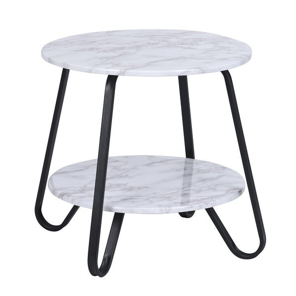 18.1 Inches Small Round Coffee Table End Table 2 Tiers Side Nightstand with Storage Industry Rack Wood Table Accent Furniture