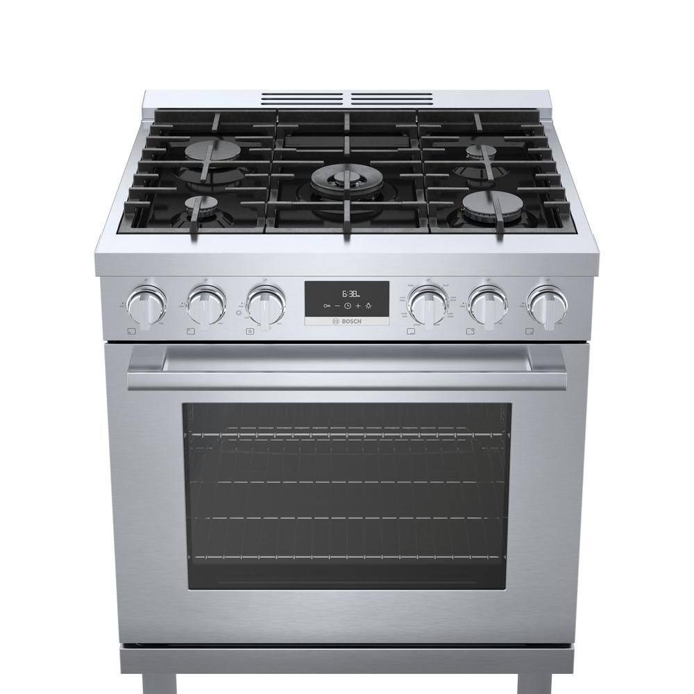 Bosch 800 Series 30 in. 3.9 cu. ft. Industrial Style Dual Fuel Range with 5-Burners in Stainless Steel HDS8055U