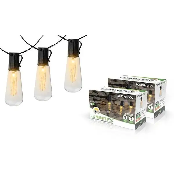 LUMINITES Solar Powered LED Patio Bulb String Lights - 2 Pack - 2 Pack