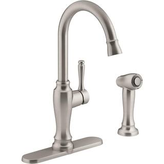 KOHLER Arsdale Single-Handle Standard Kitchen Faucet with Swing Spout and Sidespray in Vibrant Stainless K-R24213-VS