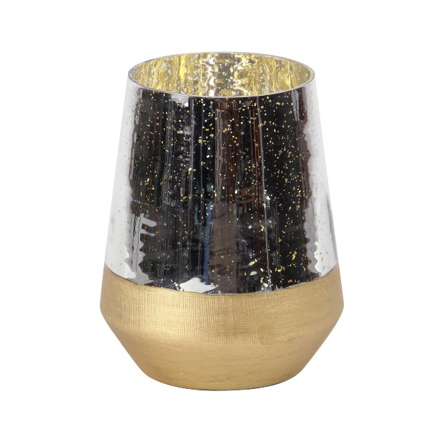 Glass Decorative Candle Lantern With Artificial Mercury Glass Finish Gold The Novogratz