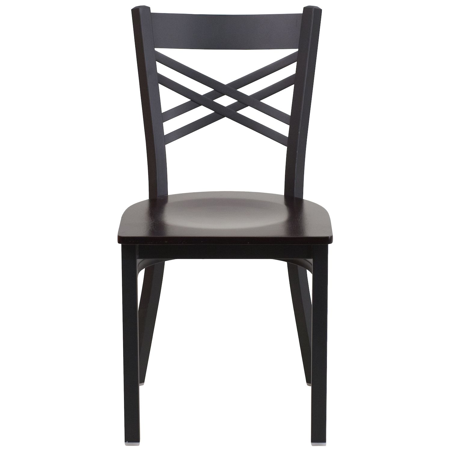 Emma and Oliver Black X Back Metal Restaurant Chair - Natural Wood Seat