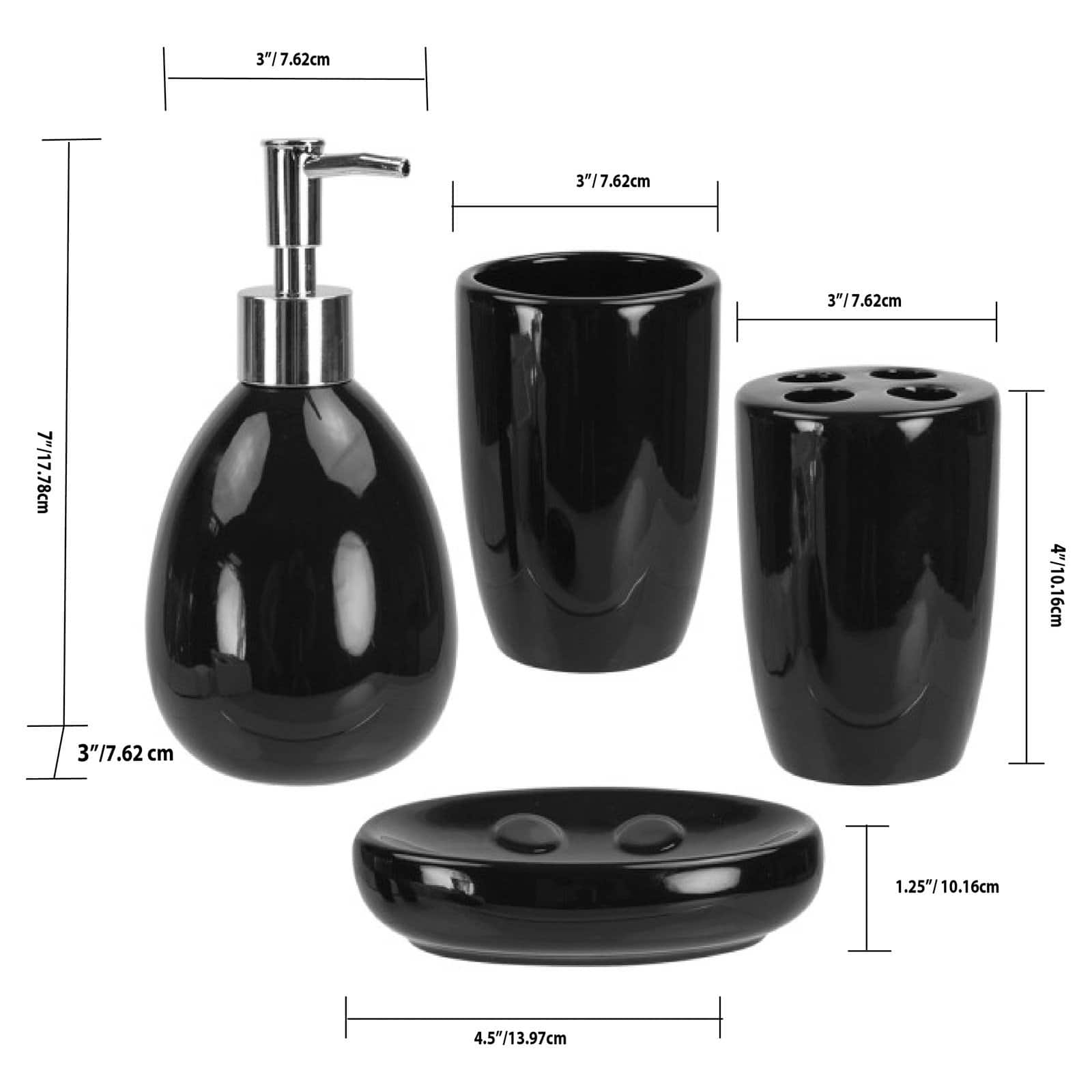 Home Basics Black Ceramic 4 Piece Bath Accessory Set